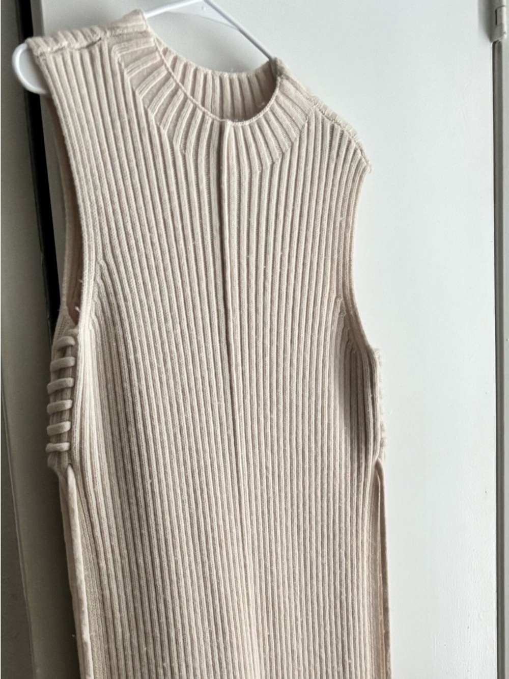 Sleeveless Ribbed Knit Maxi Dress in Light Cream